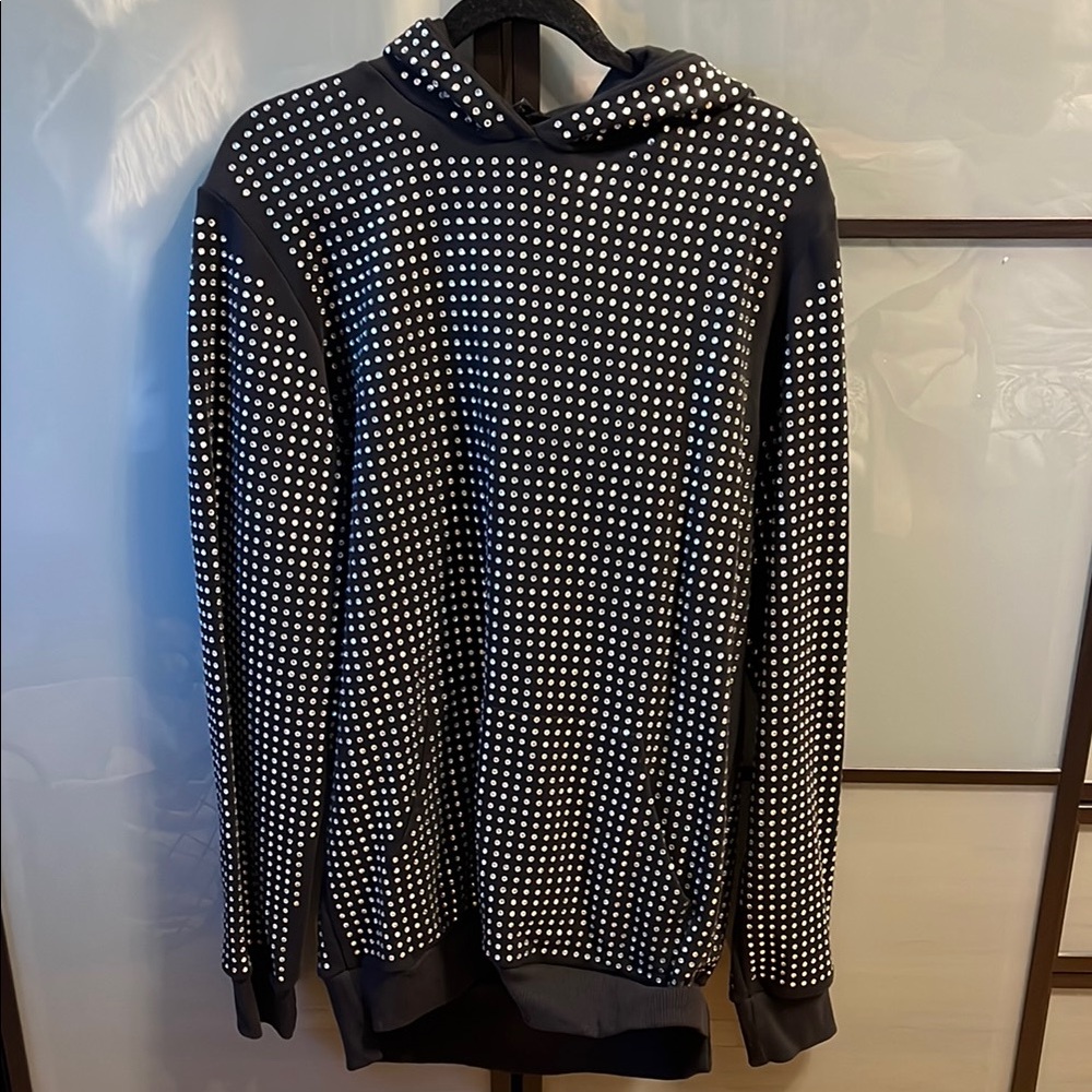 Black and White Cowl Neck Sweater with Checkered Pattern